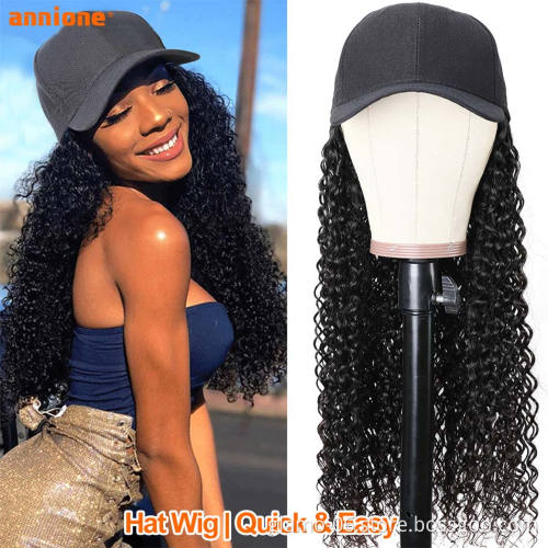 Factory Price human hair baseball cap hat wig,Baseball cap Wig For Black Women,silly cap wigs with hats for girls
